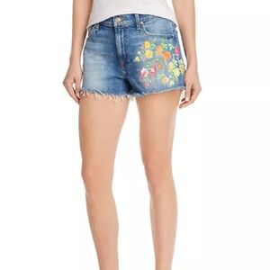 7 For All Mankind Cut-Off Floral-Embroidered Denim Shorts in Vintage Parker